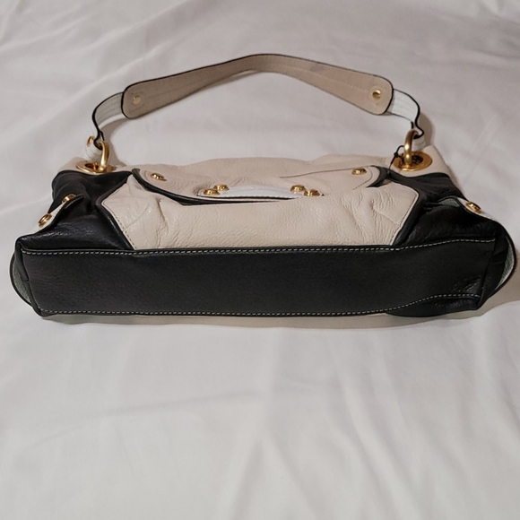 B.Makowsky Black Cream Leather Shoulder Bag Purse - Picture 3 of 15